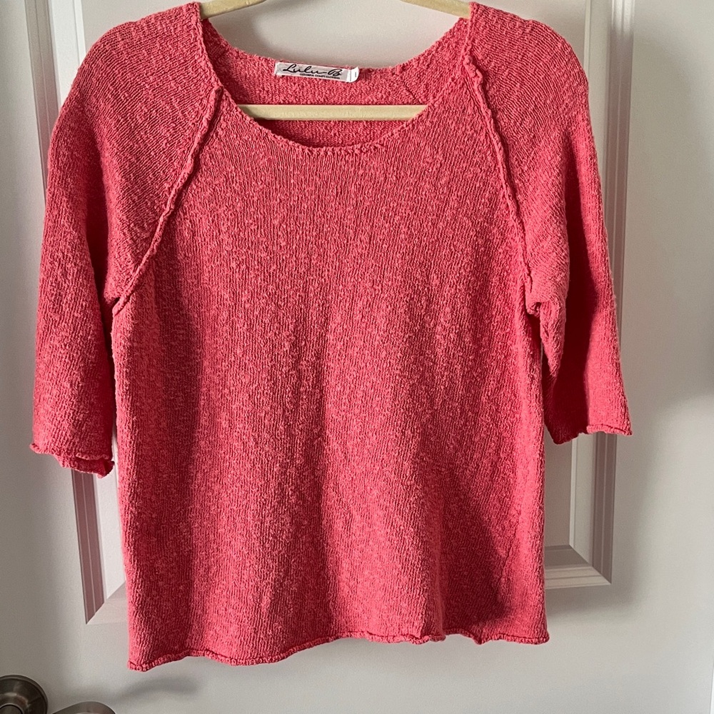 Lulu-B Coral Short Sleeve Knit lightweight Textured Sweater Top